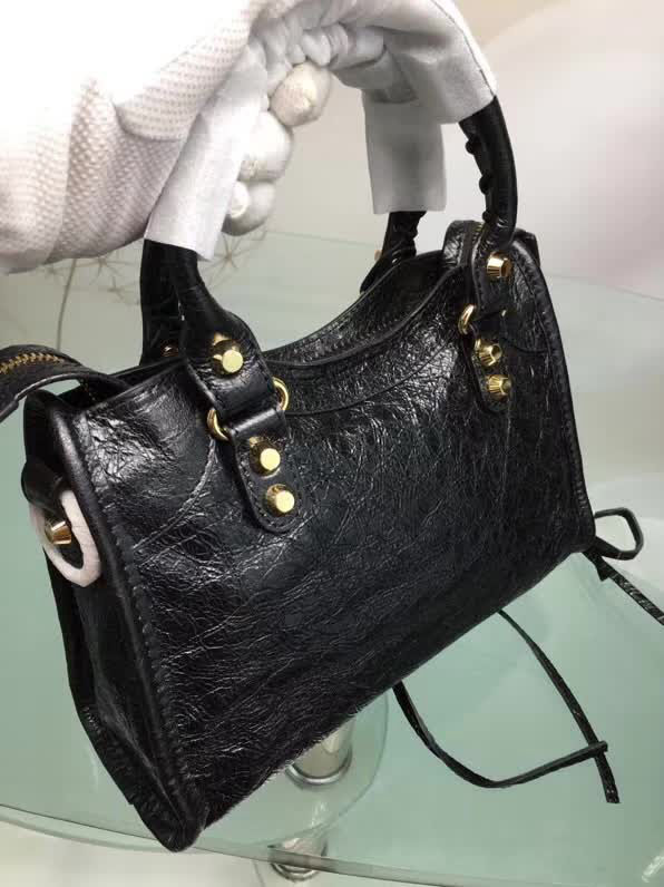 BALENCIAG巴黎世家 歐洲水貨 Balenciaga city mini 小金釘 限量 原廠爆裂紋羊皮黑色 手提肩背包  BL1180